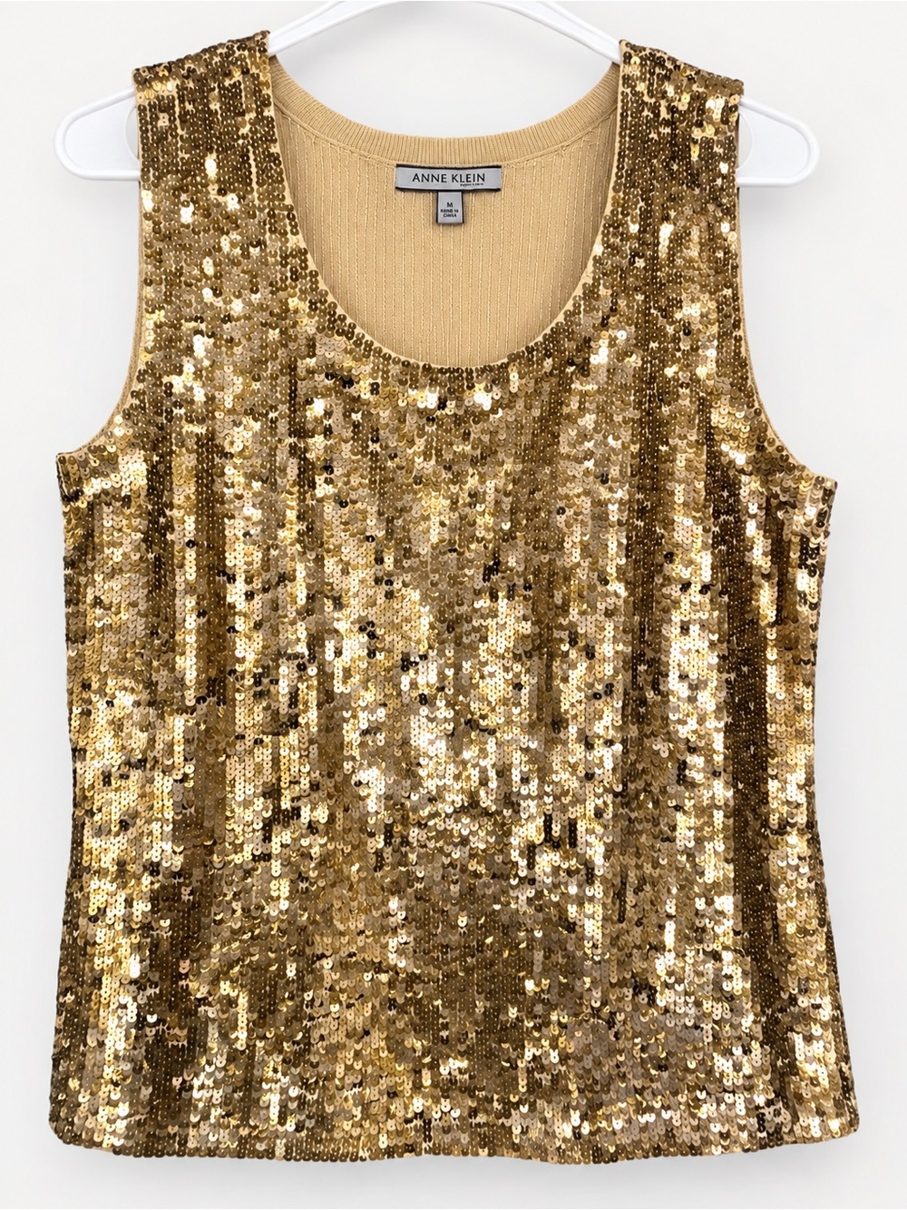 Anne Klein NWT Gold Bronze Sequin Tank Top Size L $295 MSRP Evening Glam